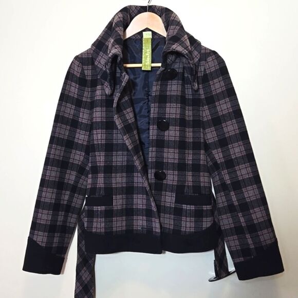 Soia & Kyo Wool Blend black Tan Plaid Belted Jacket Rachel Friends - Picture 16 of 16